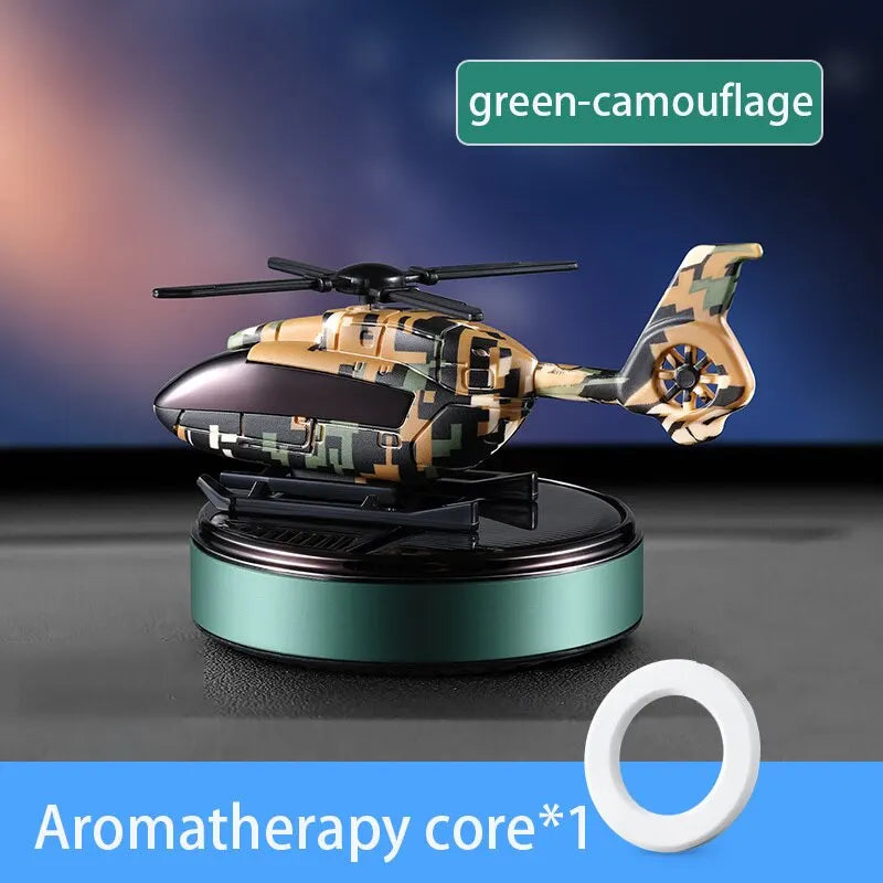 Green Camouflage Car Air Freshener Solar Helicopter Interior Accessories Decoration Propeller Rotating 