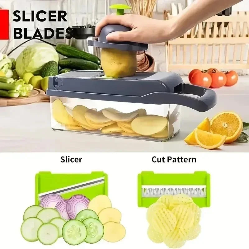 16 in 1 Multifunctional Vegetable Chopper Handle Food Grate Food Chopper Vegetable Slicer Dicer Cut Kitchen Items, waffle potato chips cutter