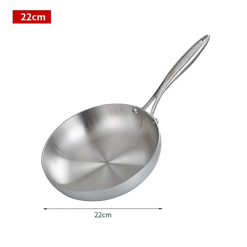 22cm Stainless Steel Frying Pan, NonStick Pan Fried Steak Pot Uncoated Kitchen Cookware For Gas Stove and Induction Cooker - Skillet Cookware