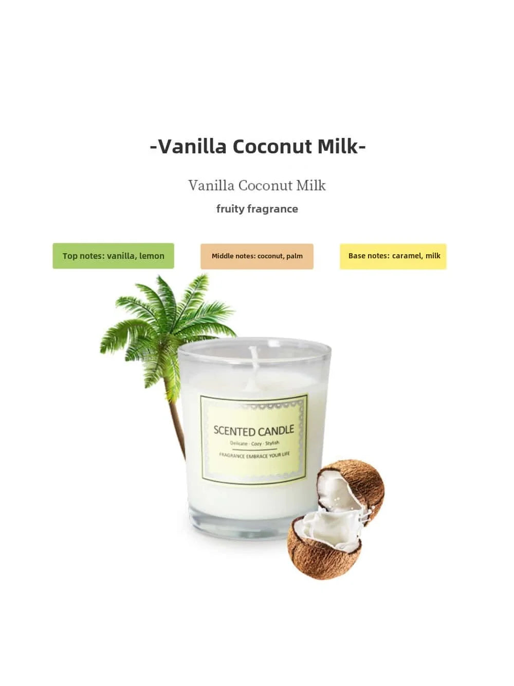 Vanilla Coconut Milk Scented Candle Fragrance Atmosphere Companion Gift Hotel Clubhouse Smoke free Aromatherapy Candles