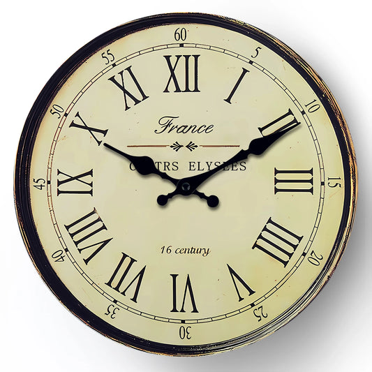 French“ 16 Century” Vintage Antique Old Mid Century Pattern Wooden Wall Clock Living Room Bedroom Kitchen Home Decoration Wall Clock Silent Quartz Clock Holiday Gift 12inch Inches. Best option for gifting