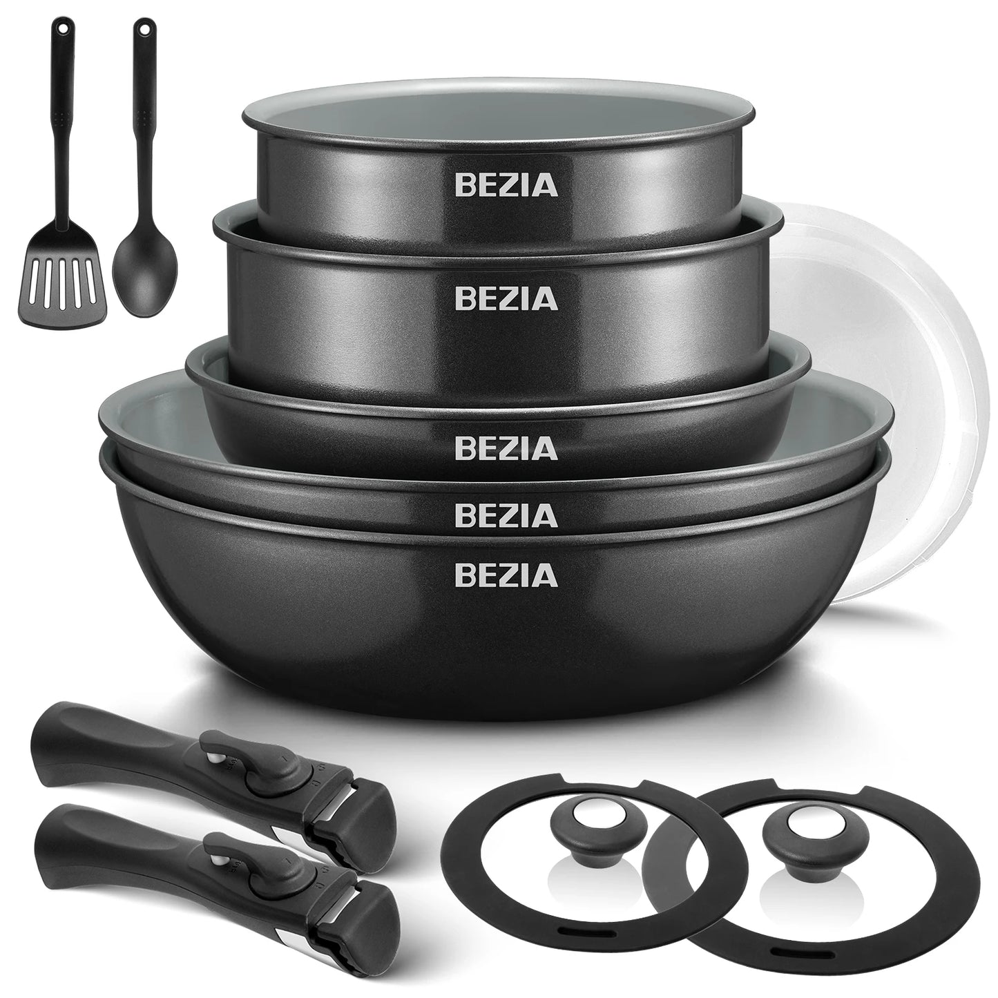 Induction stove Cookware Set 13pcs with Healthy Ceramic Coating, Nonstick Pots and Pans with Detachable Handles. Top and Best rated