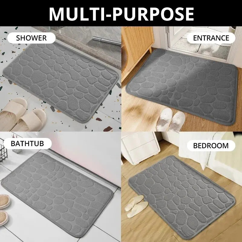 1pc Memory Foam Embossed Velvet Carpet Bathroom Living Room Non-Slip Mat Cobblestone Floor Mat Home Furnishings