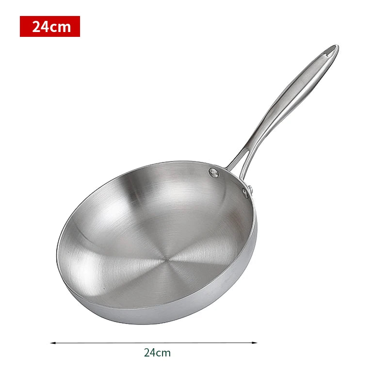 24cm Stainless Steel Frying Pan, NonStick Pan Fried Steak Pot Uncoated Kitchen Cookware For Gas Stove and Induction Cooker - Skillet Cookware