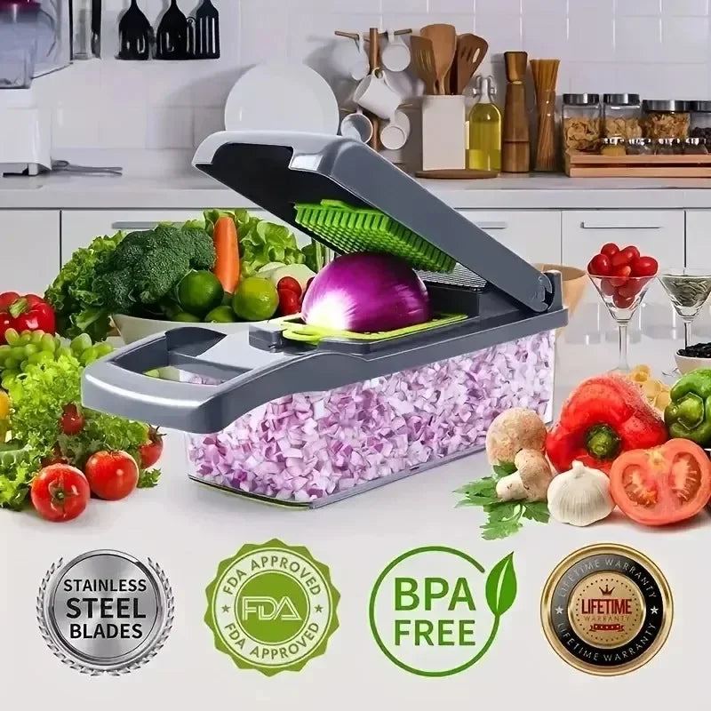 16 in 1 Multifunctional Vegetable Chopper Handle Food Grate Food Chopper Vegetable Slicer Dicer Cut Kitchen Items, waffle potato chips cutter