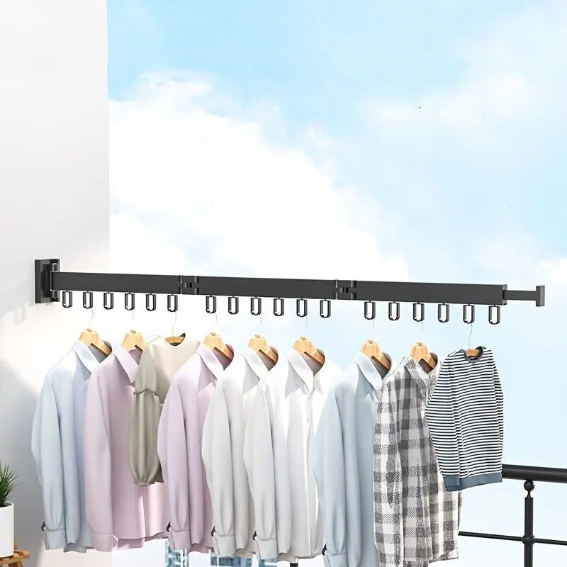 Wall-Mounted Foldable Aluminium Alloy Clothes Drying Rack Perfect for Balcony Bedroom Kitchen Living Room, Coat and clothes hanging on wall dryer