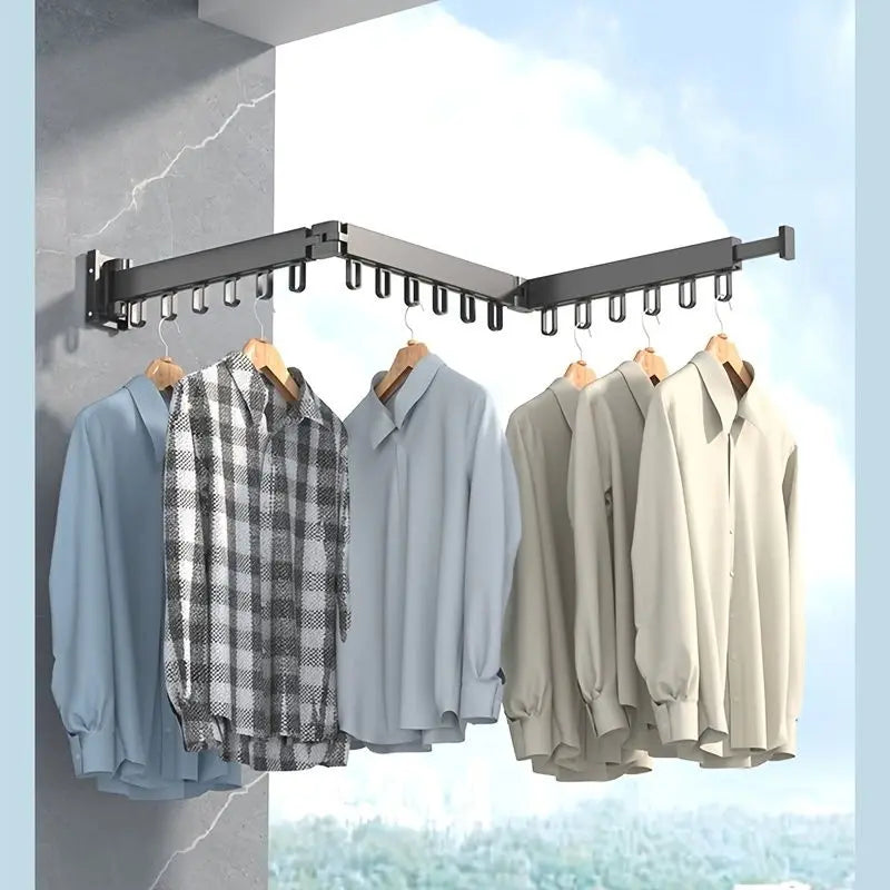 Wall-Mounted Foldable Aluminium Alloy Clothes Drying Rack Perfect for Balcony Bedroom Kitchen Living Room, Coat and clothes hanging on wall dryer