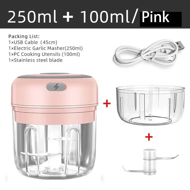 Mini Wireless Electric Garlic Crusher and Garlic mincer 100ml/250ml Portable Chopper USB Charging Ginger Chili Vegetable Masher Machine Kitchen