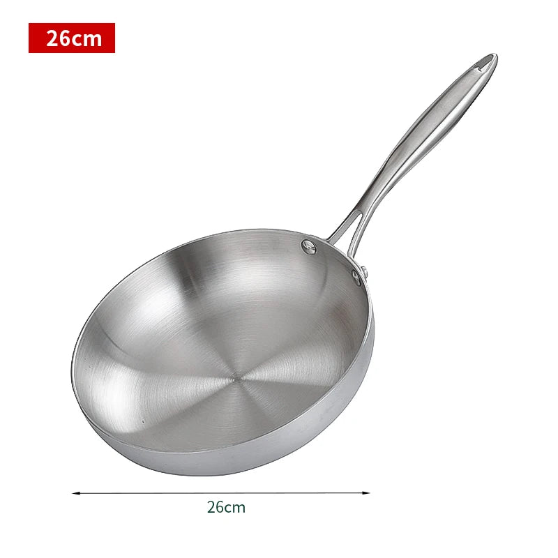 26cm Stainless Steel Frying Pan, NonStick Pan Fried Steak Pot Uncoated Kitchen Cookware For Gas Stove and Induction Cooker - Skillet Cookware