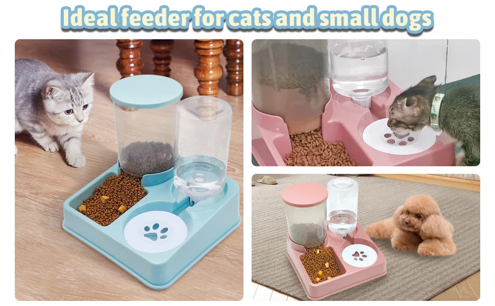 Automatic Cat Feeder 1 litre Water Dispenser Set, 2 In 1 Tilted Automatic Pet Food And Water Feeder Gravity Food Feeder and Waterer