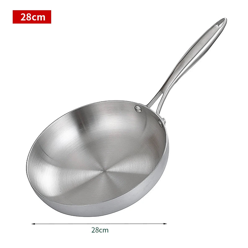 28cm Stainless Steel Frying Pan, NonStick Pan Fried Steak Pot Uncoated Kitchen Cookware For Gas Stove and Induction Cooker - Skillet Cookware