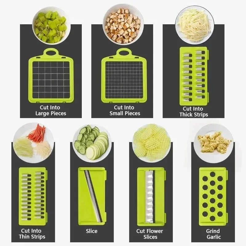 16 in 1 Multifunctional Vegetable Chopper Handle Food Grate Food Chopper Vegetable Slicer Dicer Cut Kitchen Items, waffle potato chips cutter