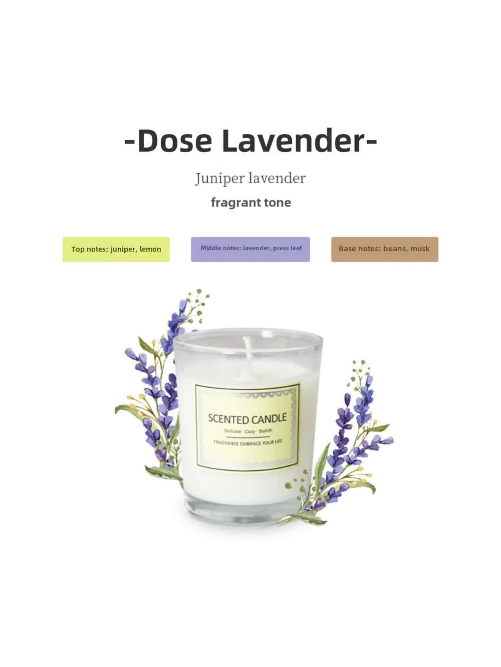 Dose Lavender Scented Candle Fragrance Atmosphere Companion Gift Hotel Clubhouse Smoke free Aromatherapy Candles