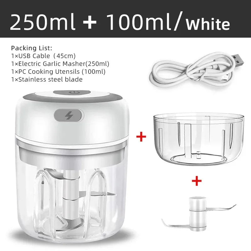 Mini Wireless Electric Garlic Crusher and Garlic mincer 100ml/250ml Portable Chopper USB Charging Ginger Chili Vegetable Masher Machine Kitchen