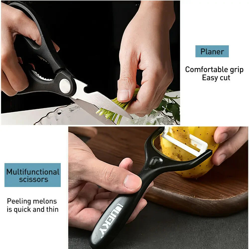 6 Pcs Kitchen Knife Set Stainless Steel Forged Chef Knife Scissors Ceramic Peeler Carving Paring Knife Cleaver Kitchen Tools I Gifing I Professional Chef I Kitchen Utility