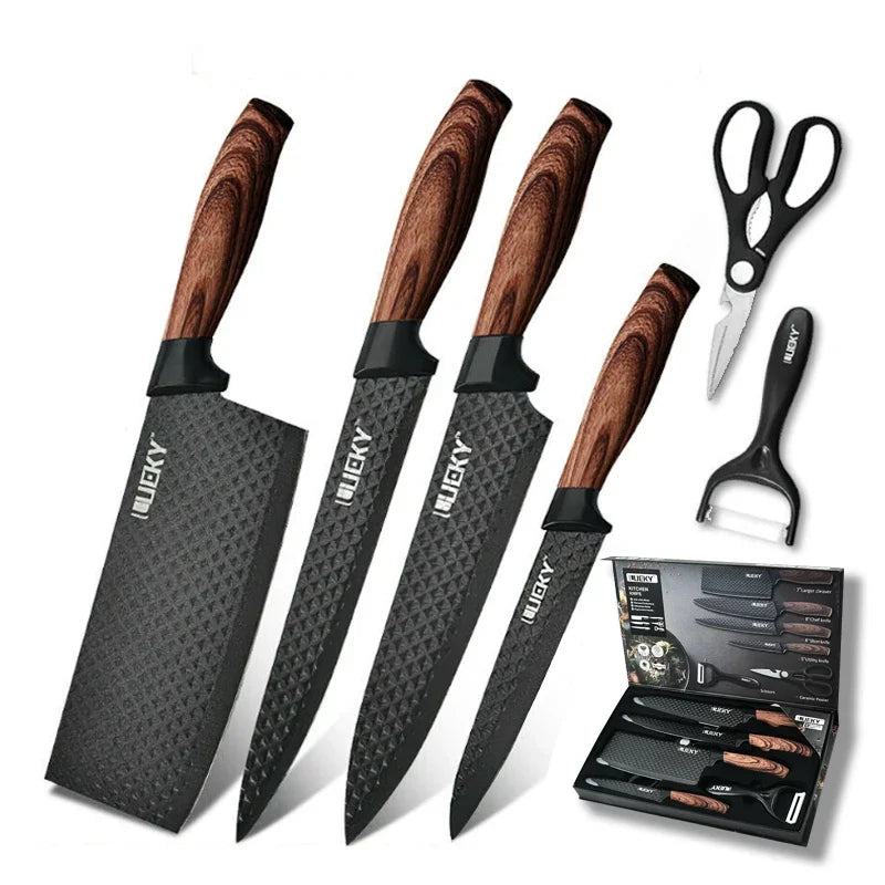 6 Pcs Kitchen Knife Set Stainless Steel Forged Chef Knife Scissors Ceramic Peeler Carving Paring Knife Cleaver Kitchen Tools I Gifing I Professional Chef I Kitchen Utility