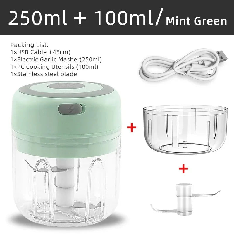 Mini Wireless Electric Garlic Crusher and Garlic mincer 100ml/250ml Portable Chopper USB Charging Ginger Chili Vegetable Masher Machine Kitchen