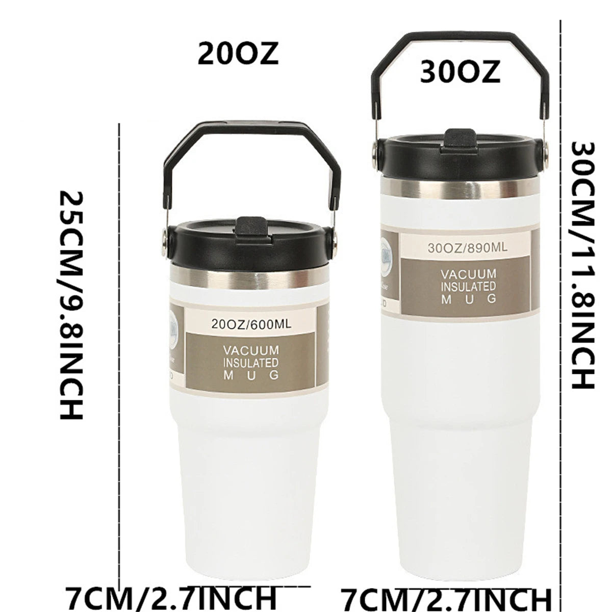 Vacuum Tumbler with Lid Stainless Steel Portable Water Bottle with Dazzling Handle Insulated Tumbler Tote Handle 20/30OZ